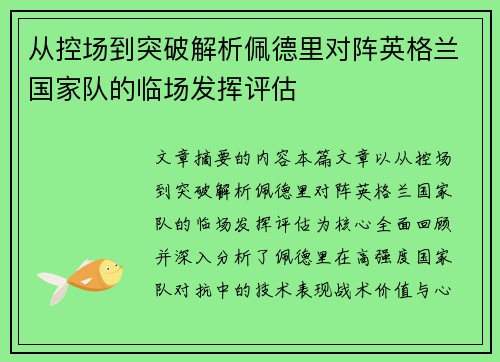 从控场到突破解析佩德里对阵英格兰国家队的临场发挥评估 从控场到突破解析佩德里对阵英格兰国家队的临场发挥评估